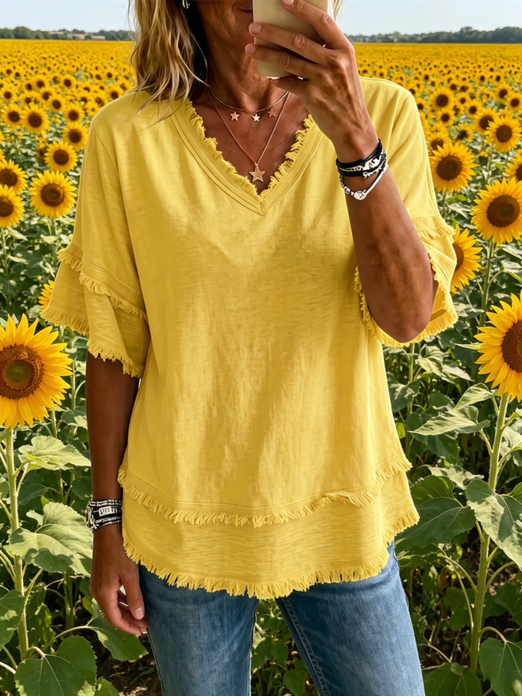 Alba | Blusa leggera in misto lino con dettagli sfrangiati 16
