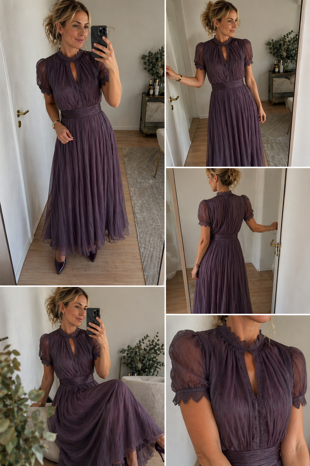 Flavia | Abito Midi Plissettato con Collo Alto