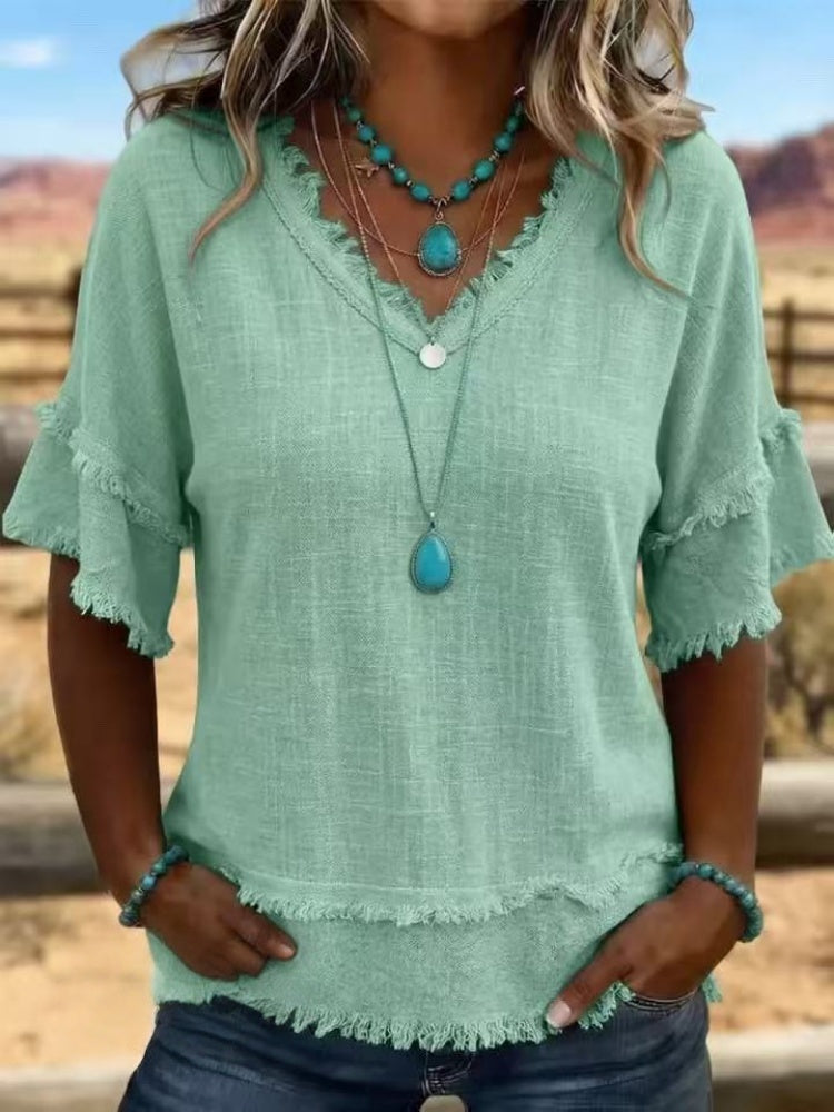 Alba | Blusa leggera in misto lino con dettagli sfrangiati 9