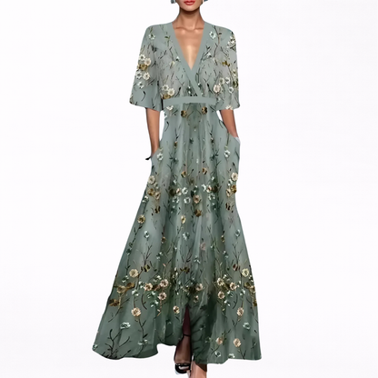 Valentina | Abito Maxi Elegante con Scollo Profondo