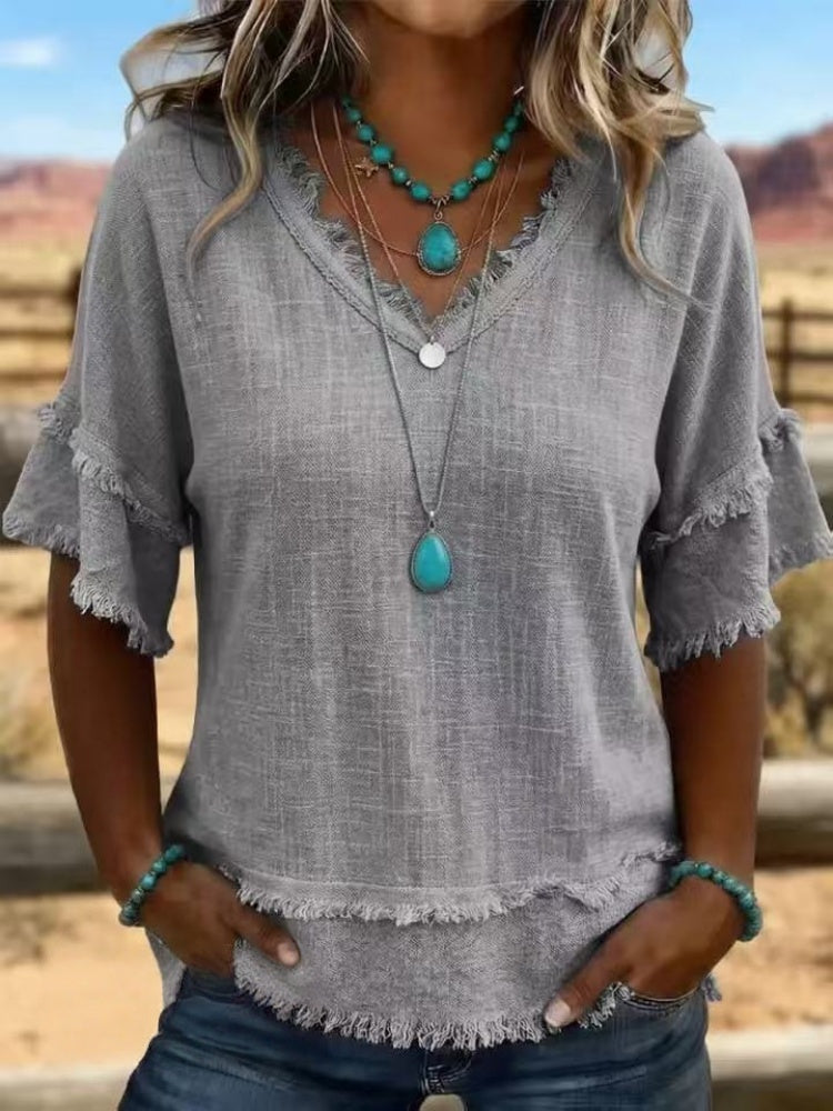 Alba | Blusa leggera in misto lino con dettagli sfrangiati 7