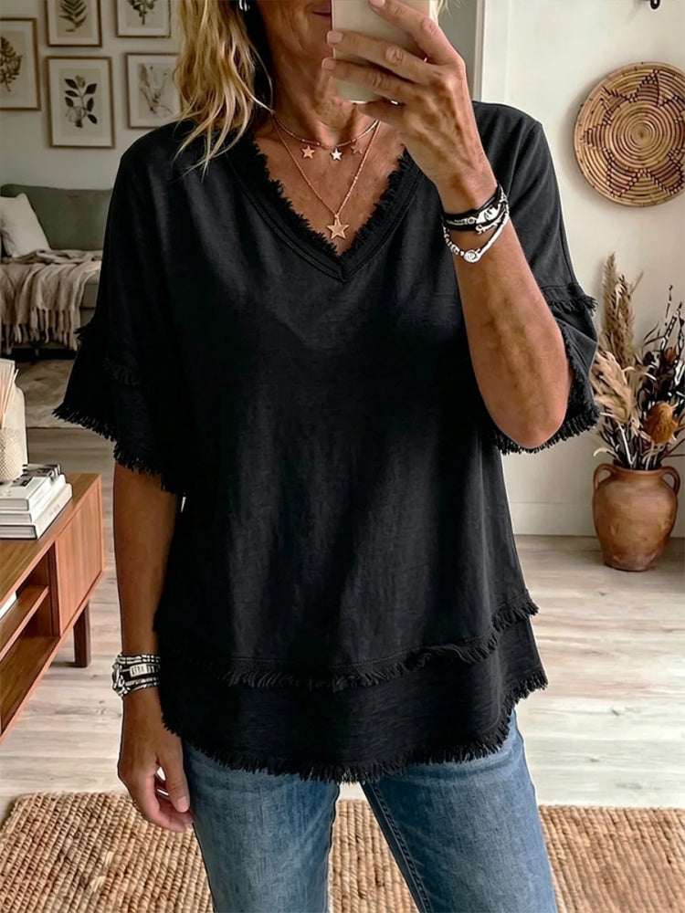 Alba | Blusa leggera in misto lino con dettagli sfrangiati 5