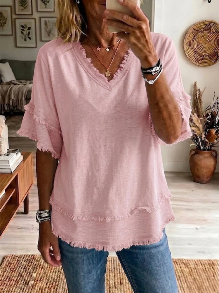 Alba | Blusa leggera in misto lino con dettagli sfrangiati 3