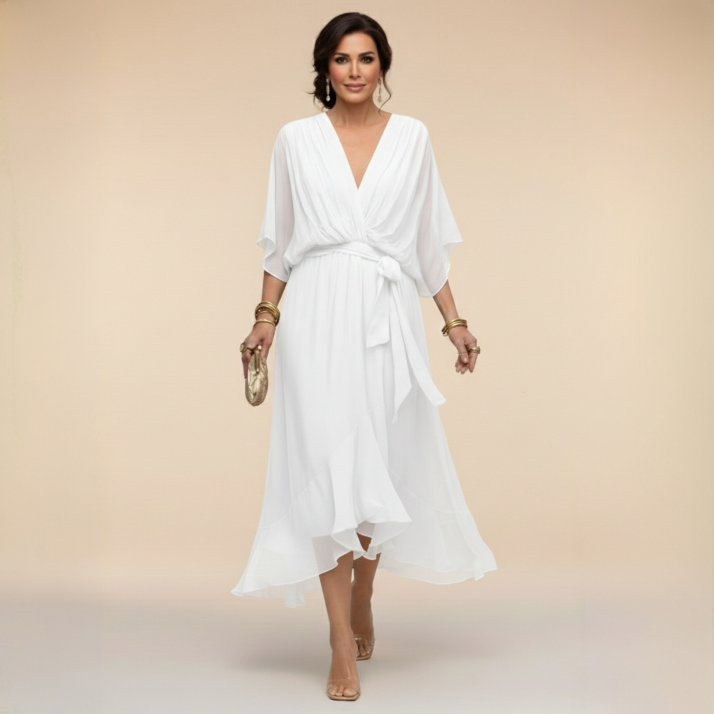 Monica | Vestito in chiffon con scollo a V