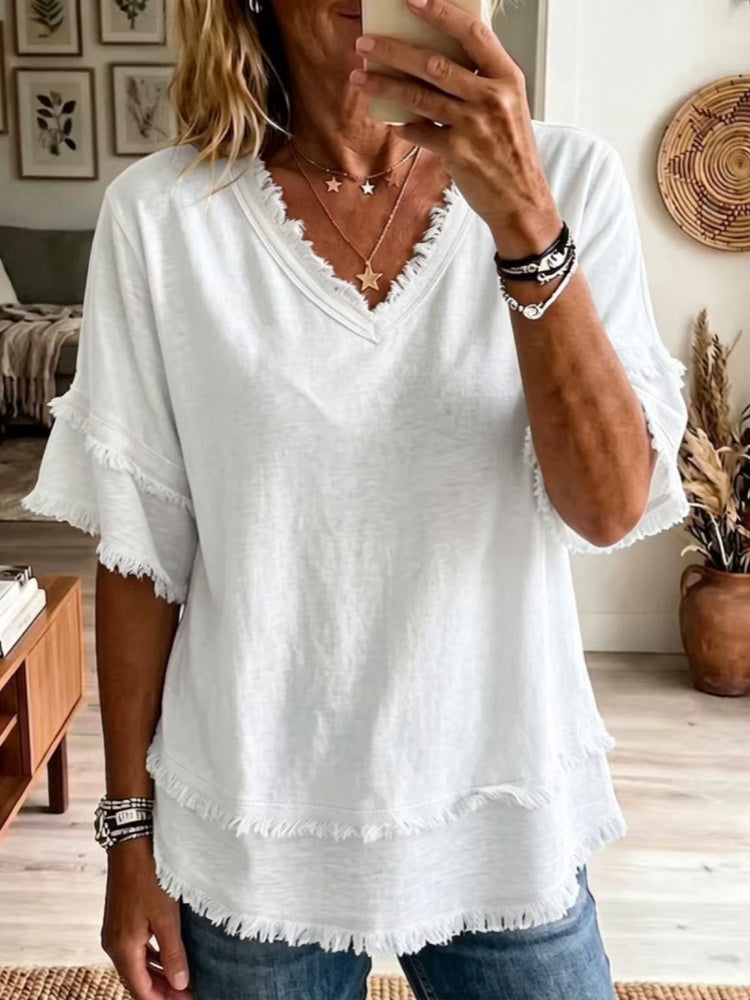 Alba | Blusa leggera in misto lino con dettagli sfrangiati 1
