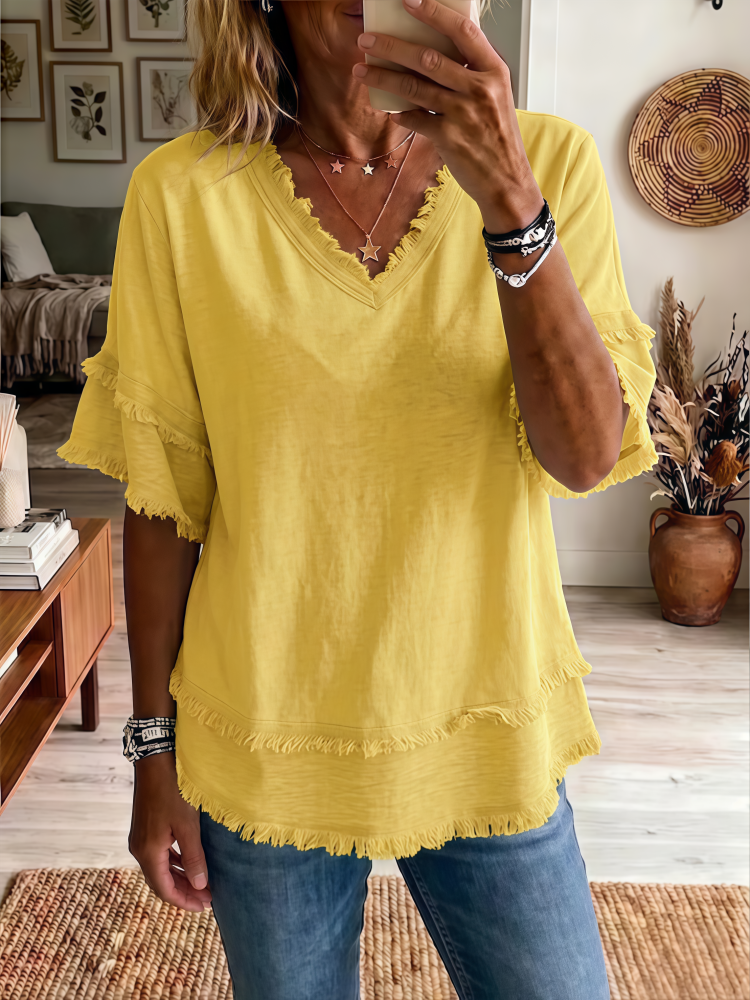 Alba | Blusa leggera in misto lino con dettagli sfrangiati 4