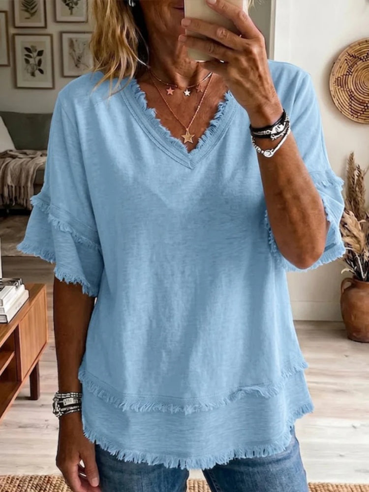 Alba | Blusa leggera in misto lino con dettagli sfrangiati 2