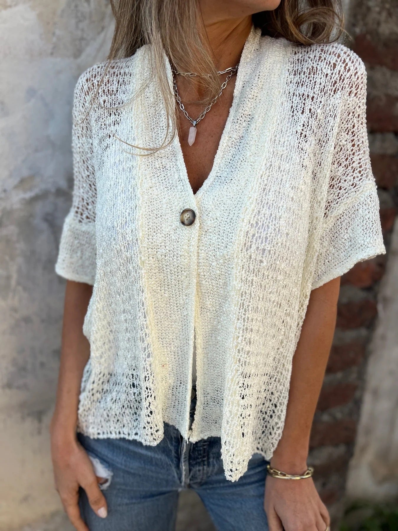 Carola | Gilet in Maglia Traforata con Bottone 5