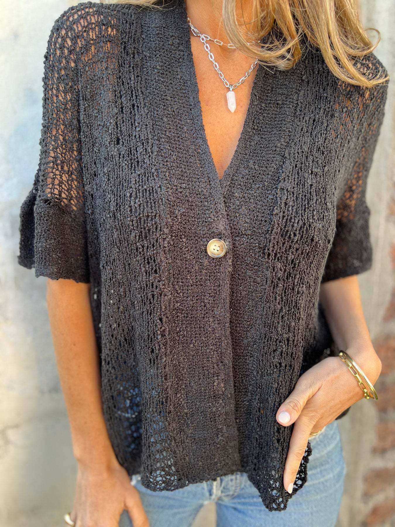 Carola | Gilet in Maglia Traforata con Bottone 8