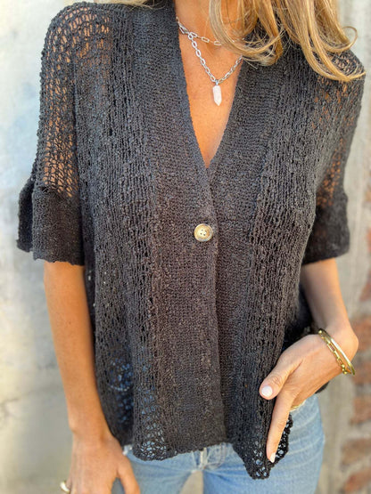 Carola | Gilet in Maglia Traforata con Bottone 8