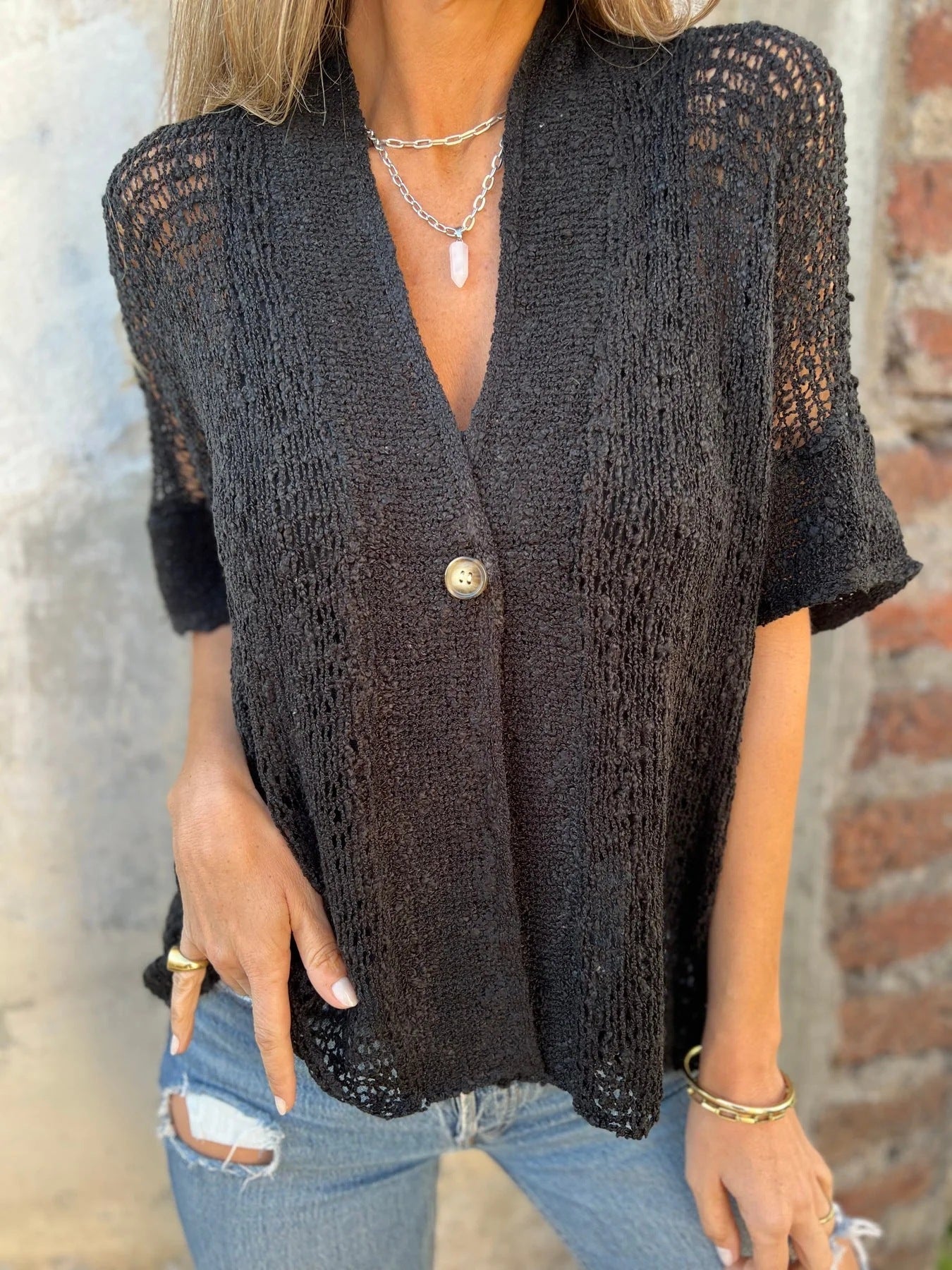 Carola | Gilet in Maglia Traforata con Bottone 9