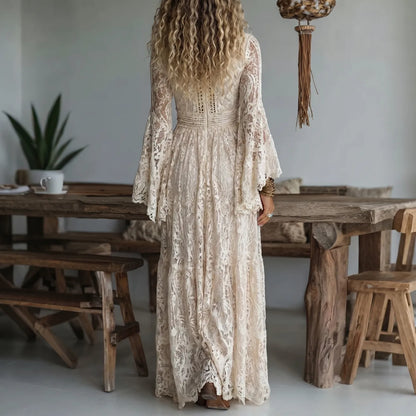 Noelia | Abito Maxi in Pizzo con Maniche Svasate 3