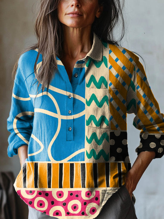 Viviana™ | Blusa in Lino Esclusiva con Motivo