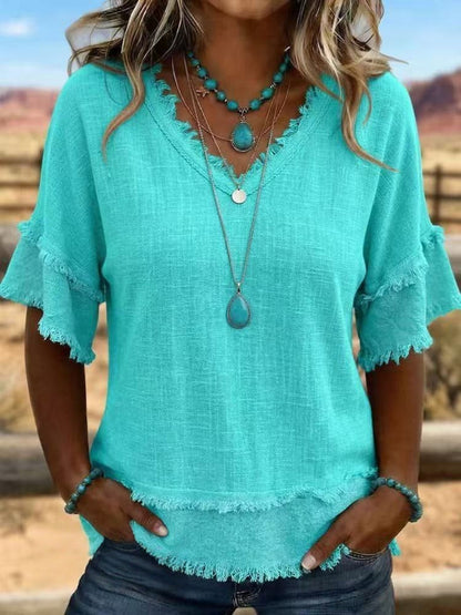 Alba | Blusa leggera in misto lino con dettagli sfrangiati 6