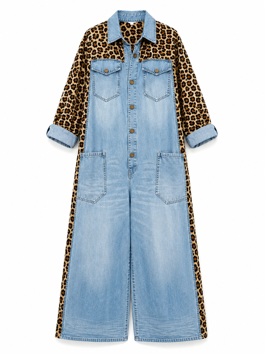 Amanda | Tuta in Denim Leggero con Dettaglio Leopardato