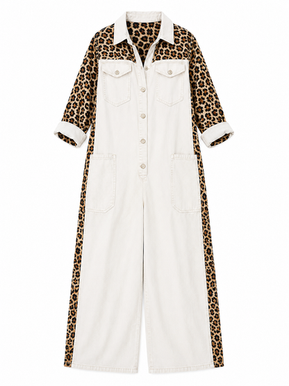 Amanda | Tuta in Denim Leggero con Dettaglio Leopardato